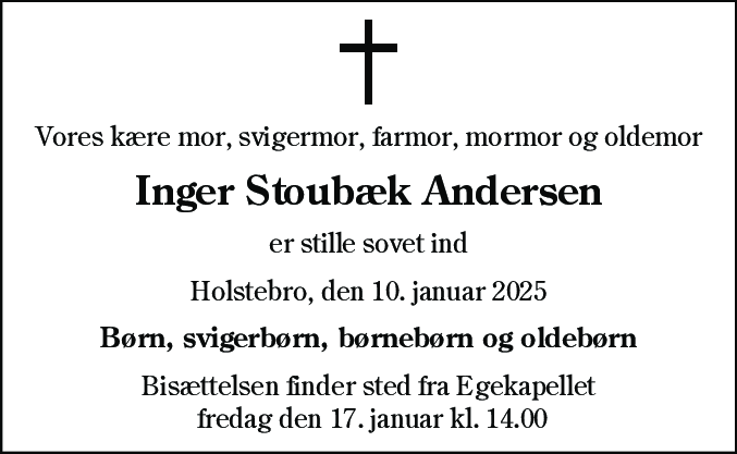 Dødsannonce for Inger Andersen