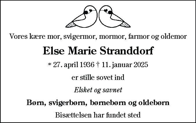 Dødsannonce for Else Marie Stranddorff