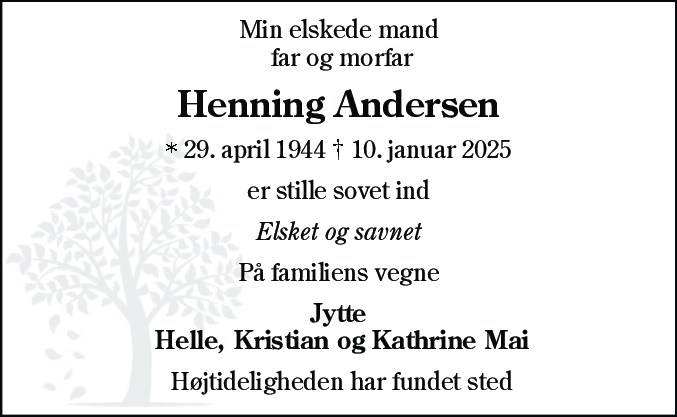 Dødsannonce for Henning Andersen