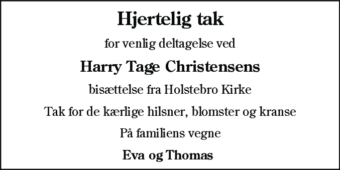 Dødsannonce for Harry Tage Christensen