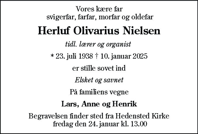 Dødsannonce for Herluf Olivarius Nielsen
