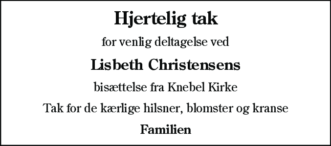 Dødsannonce for Lisbeth Christensen