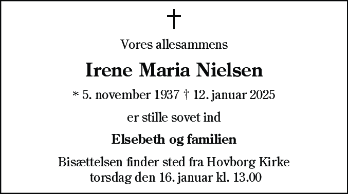 Dødsannonce for Irene Maria Nielsen