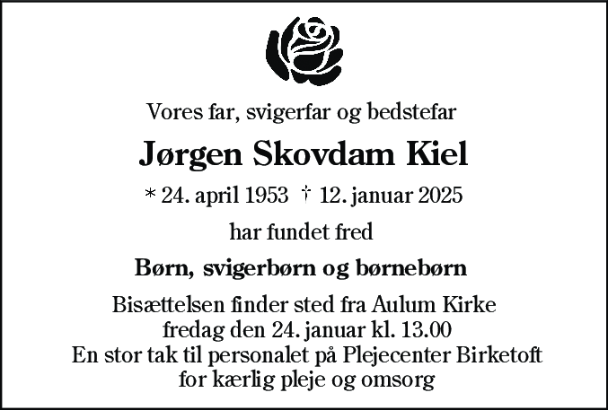 Dødsannonce for Jørgen Skovdam Kiel