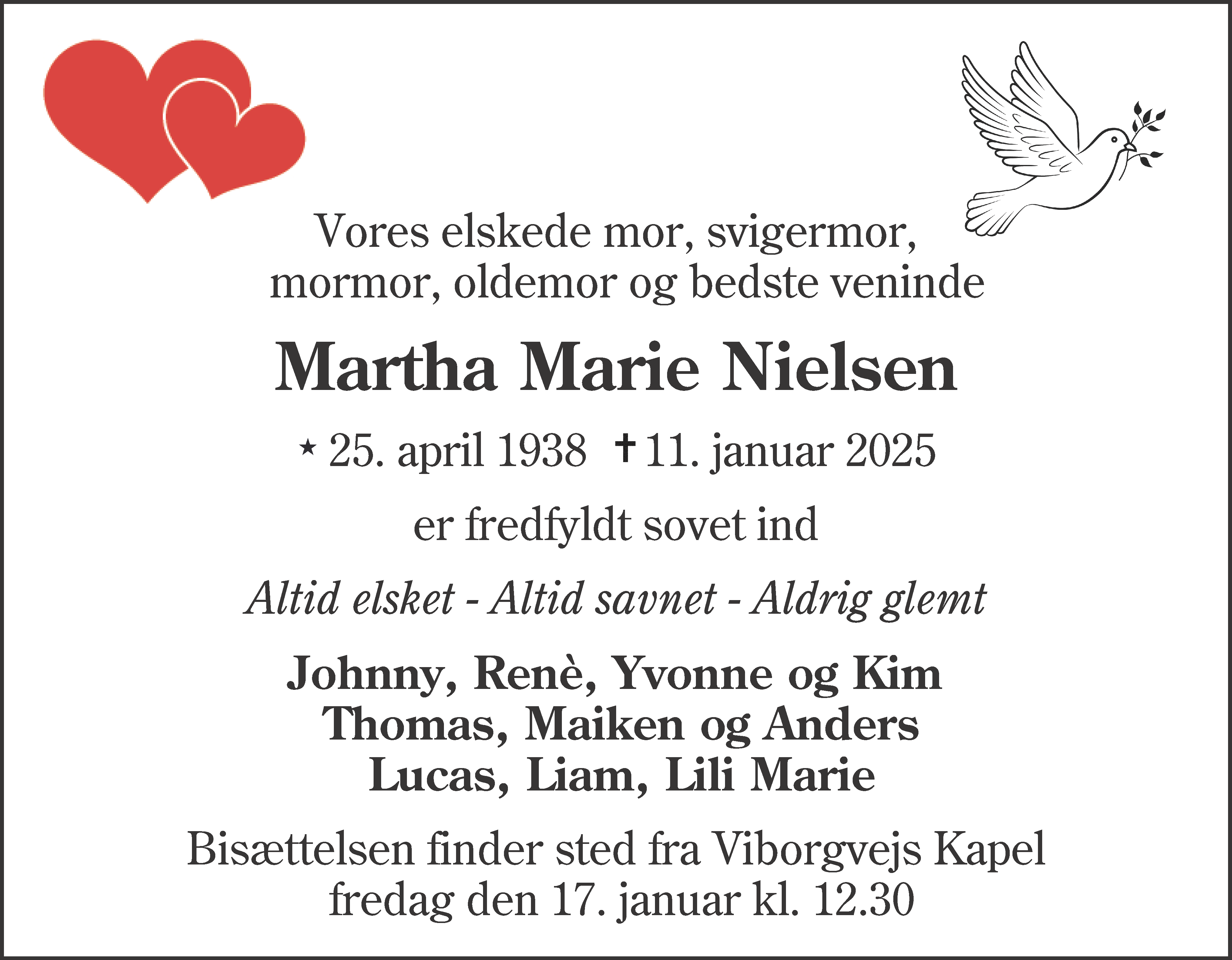 Dødsannonce for Martha Marie Nielsen