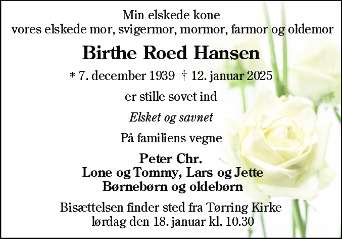 Dødsannonce for Birthe Hansen