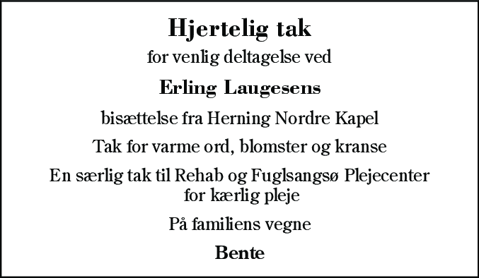 Dødsannonce for Erling Laugesen