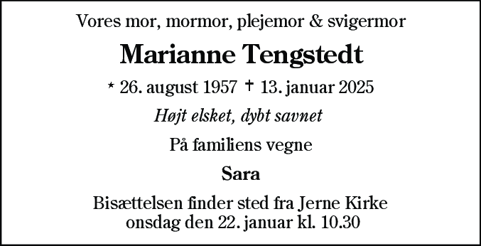 Dødsannonce for Marianne Tengstedt