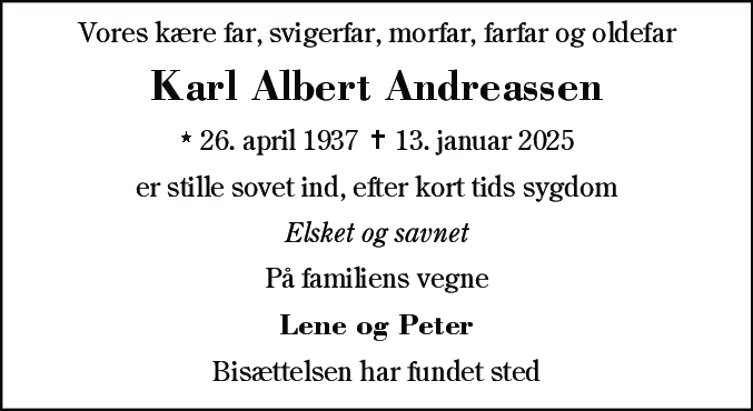 Dødsannonce for Karl Albert Andreassen