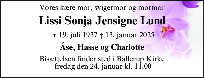 Dødsannonce for Lissi Sonja Jensigne Lund
