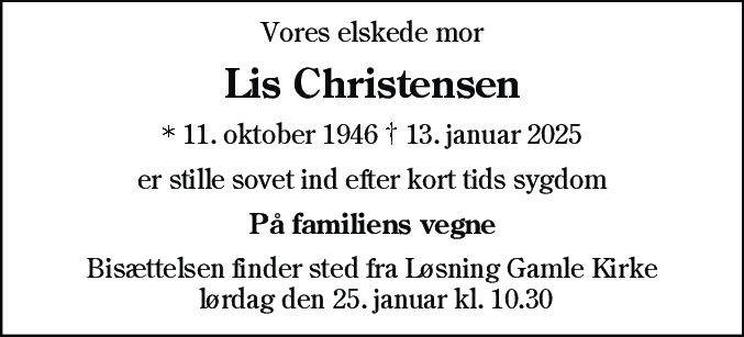 Dødsannonce for Lis Christensen