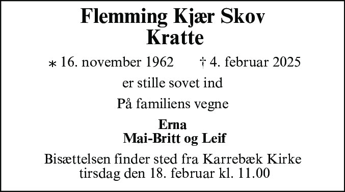 Dødsannonce for Flemming Kjær Skov