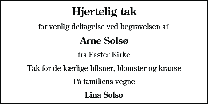 Dødsannonce for Arne Solsø