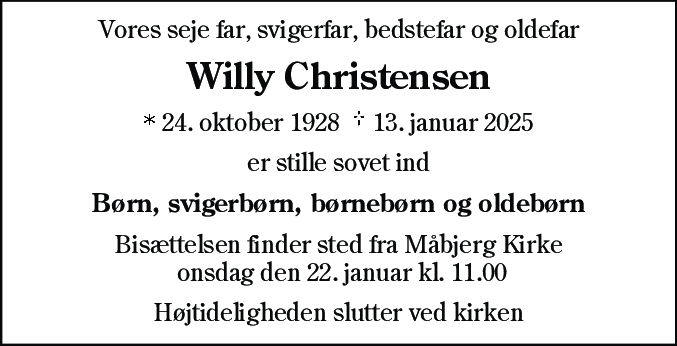Dødsannonce for Villy Christensen