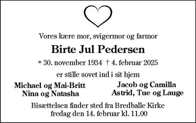 Dødsannonce for Birte Jul Pedersen