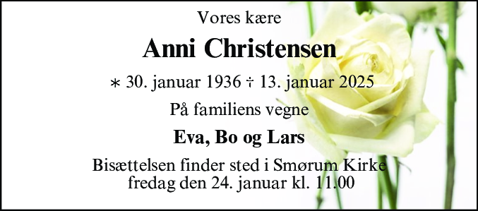 Dødsannonce for Anni Christensen