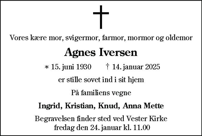 Dødsannonce for Agnes Iversen