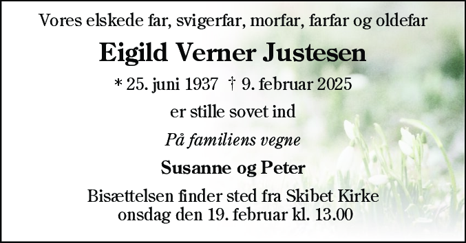 Dødsannonce for Eigild Verner Justesen