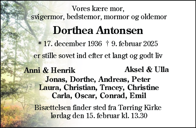 Dødsannonce for Dorthea Kathrine Antonsen