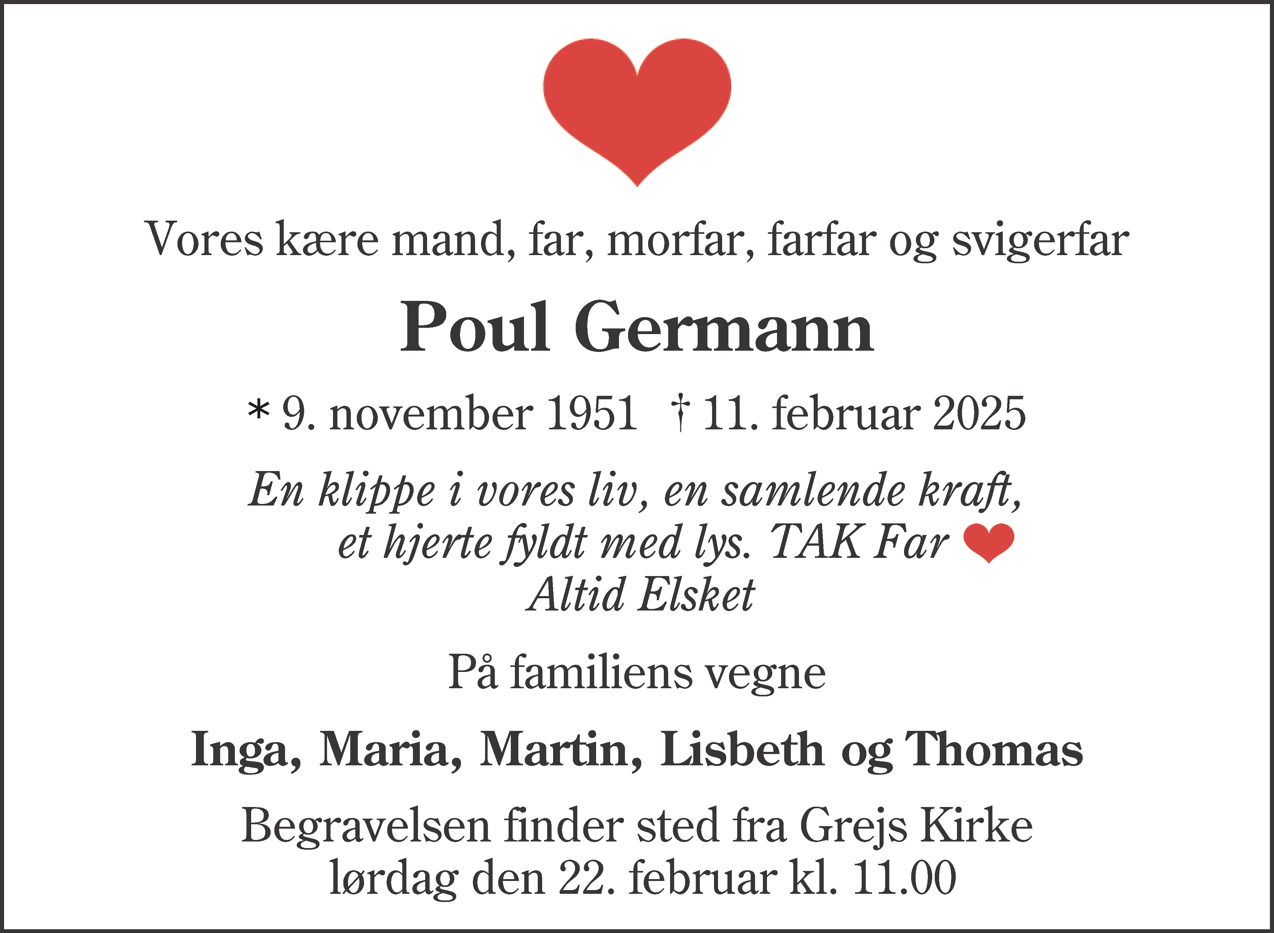 Dødsannonce for Poul Germann