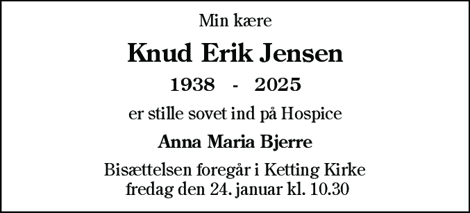 Dødsannonce for Knud Erik Jensen