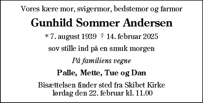 Dødsannonce for Gunhild Andersen