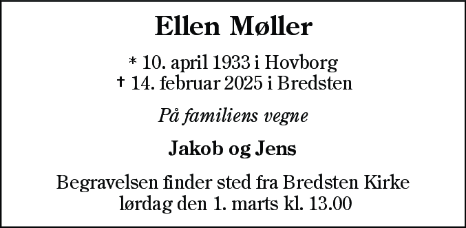 Dødsannonce for Ellen Vibeke Marie Møller
