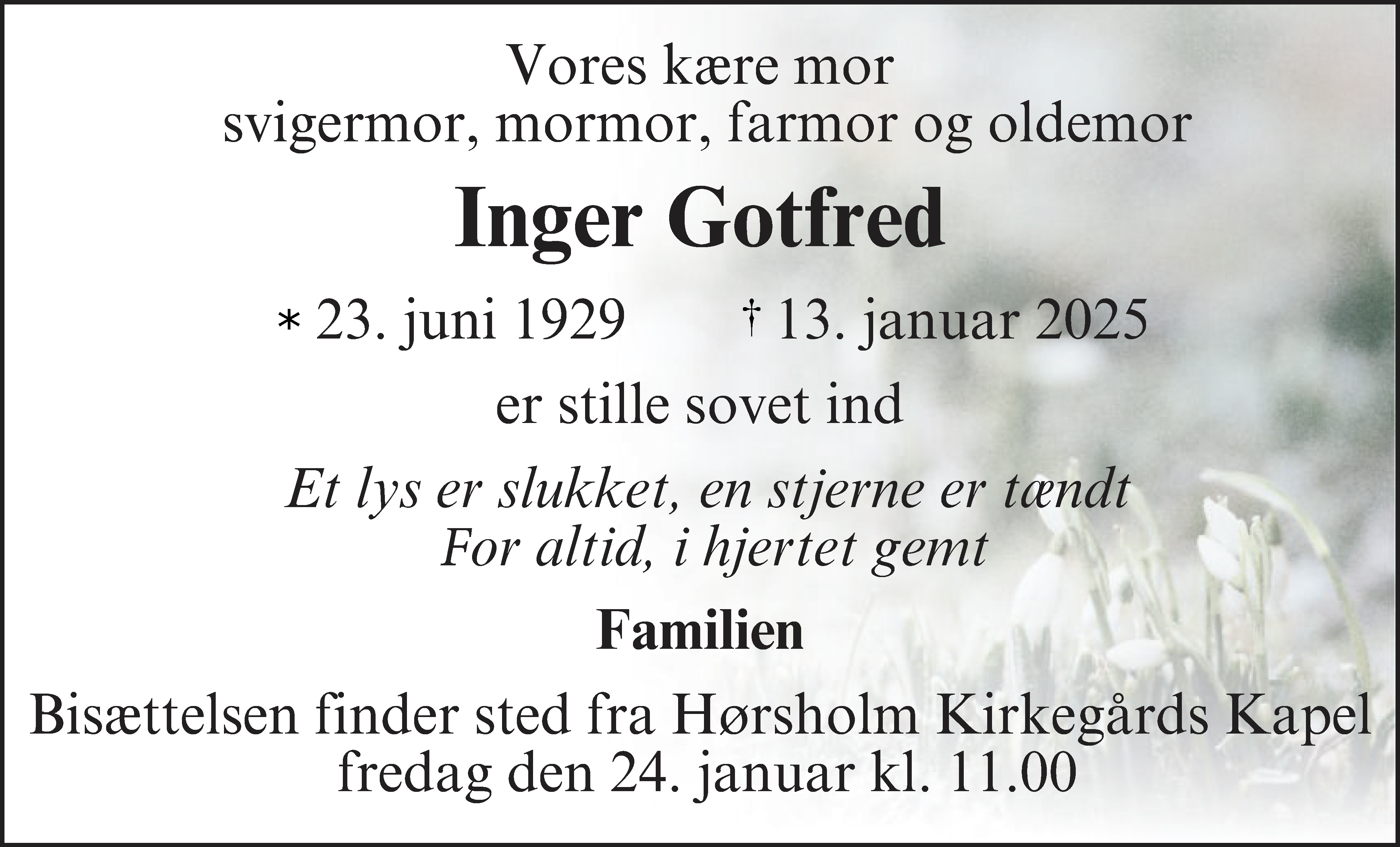 Dødsannonce for Inger Marie Gotfred