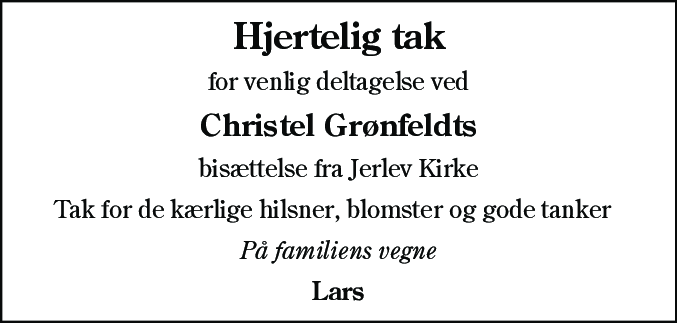 Dødsannonce for Christel Grønfeldt