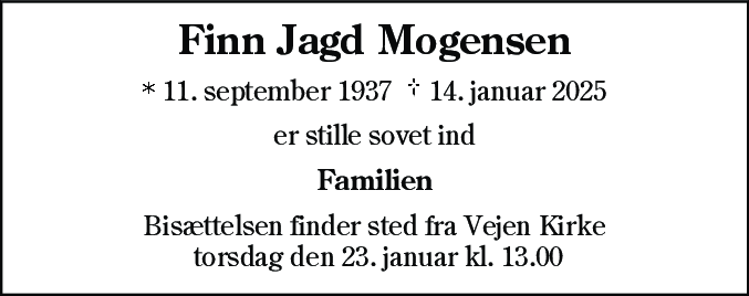Dødsannonce for Finn Jagd Mogensen