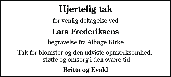 Dødsannonce for Lars Frederiksen