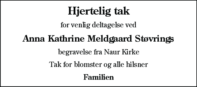 Dødsannonce for Anna Kathrine Meldgaard Støvring