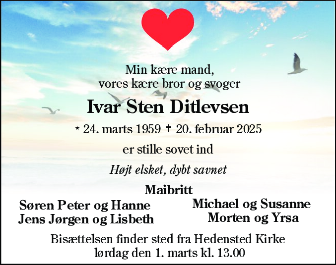 Dødsannonce for Ivar Sten Ditlevsen