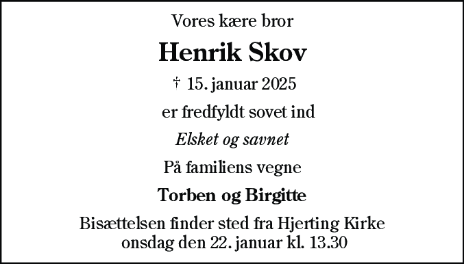 Dødsannonce for Henrik Skov