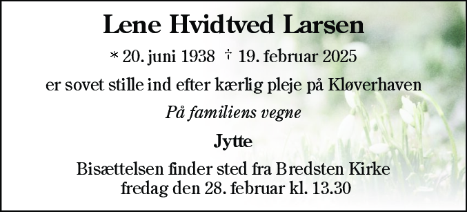 Dødsannonce for Lene Hvidtved Larsen