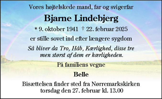 Dødsannonce for Bjarne Lindebjerg