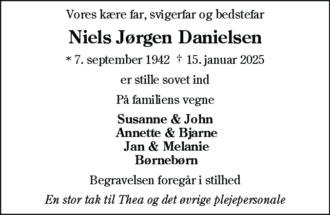 Dødsannonce for Niels Jørgen Danielsen