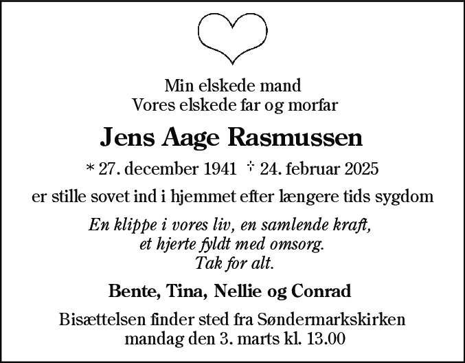 Dødsannonce for Jens Aage Rasmussen