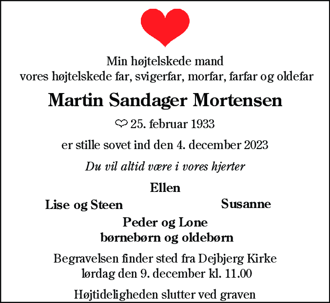 Dødsannonce for Martin Sandager Mortensen