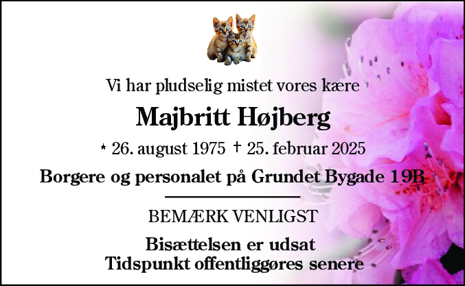Dødsannonce for Majbritt Højberg