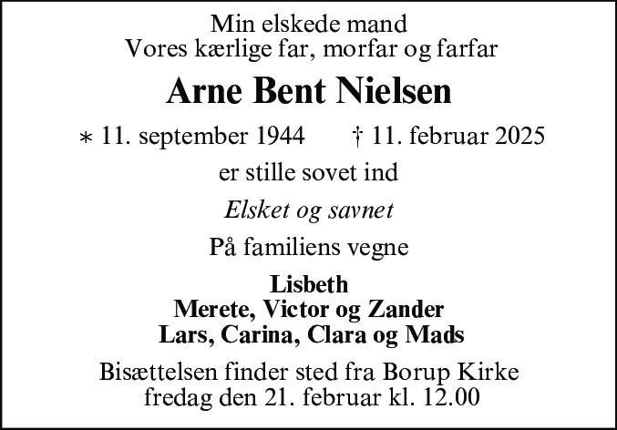 Dødsannonce for Arne Bent Nielsen
