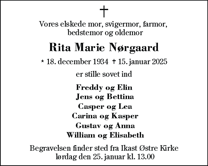 Dødsannonce for Rita Marie Nørgaard