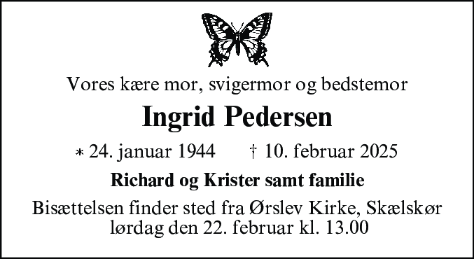 Dødsannonce for Ingrid Pedersen