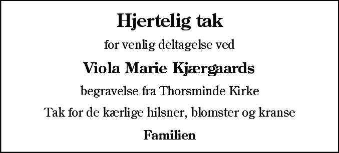 Dødsannonce for Viola Marie Kjærgaard