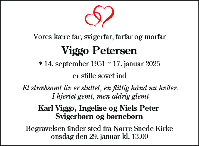 Dødsannonce for Viggo Petersen