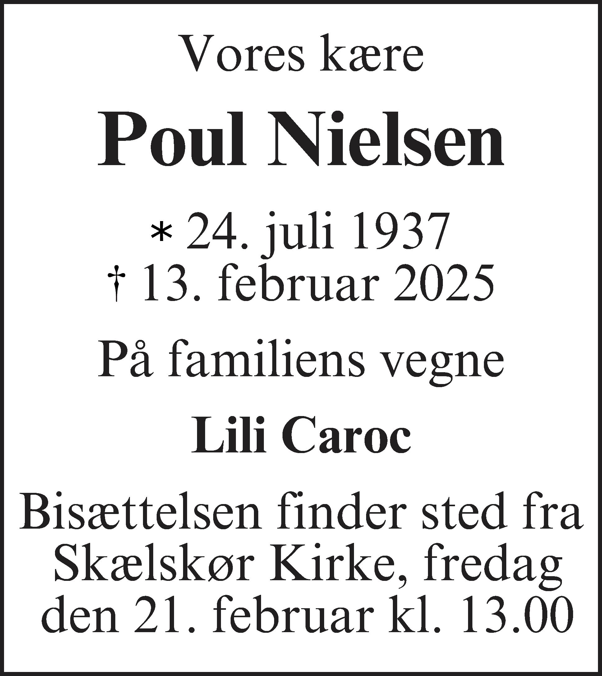 Dødsannonce for Poul Nielsen