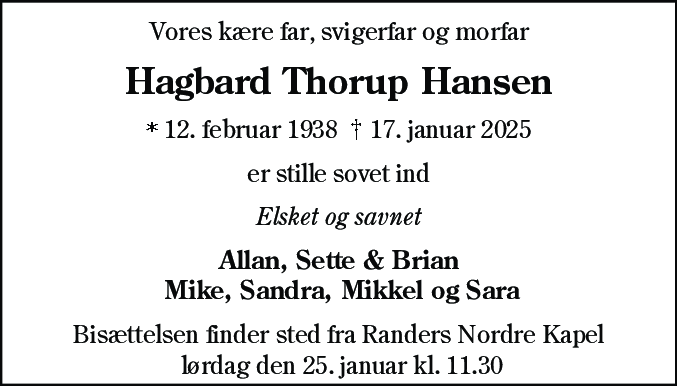 Dødsannonce for Hagbard Thorup Hansen