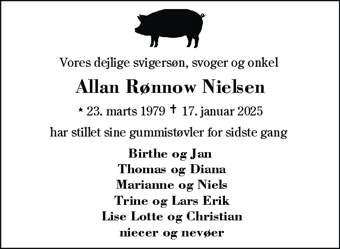 Dødsannonce for Allan Rønnow Nielsen