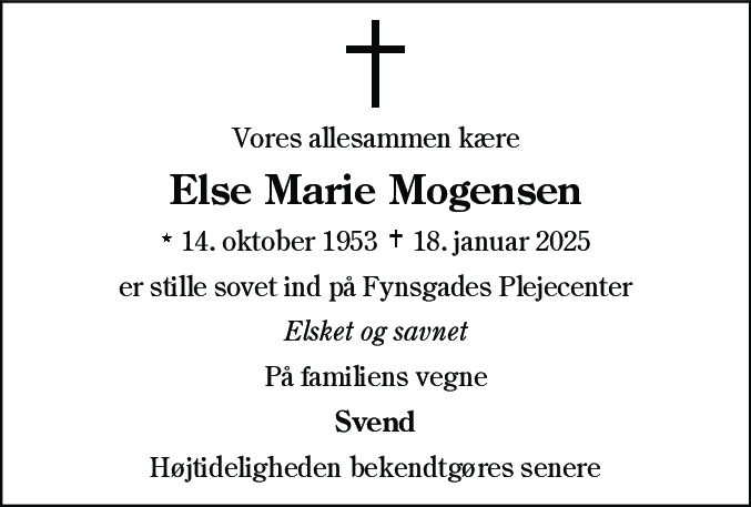 Dødsannonce for Else Marie Mogensen