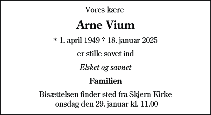 Dødsannonce for Arne Vium